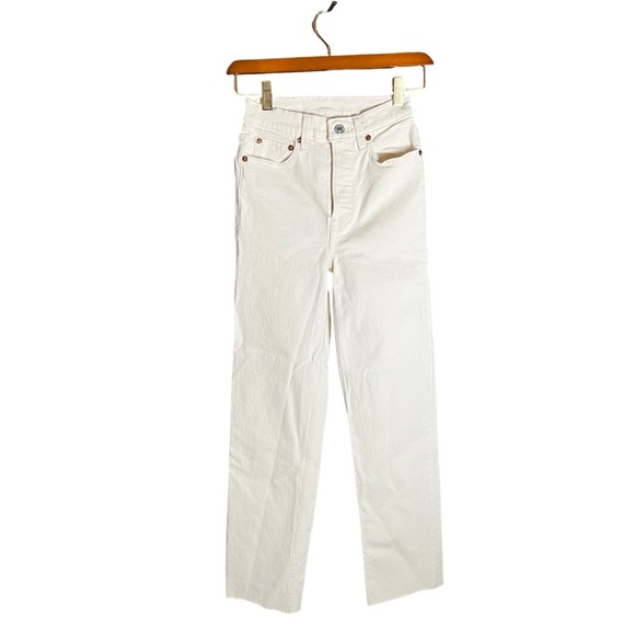 NWT RE/DONE High Rise Stove Pipe Jeans Comfort Stretch Raw Hem Ecru 23 - Picture 4 of 16